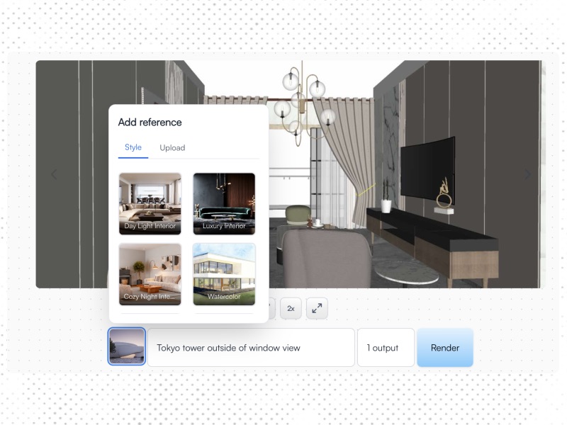 1. Upload & render with text + reference images